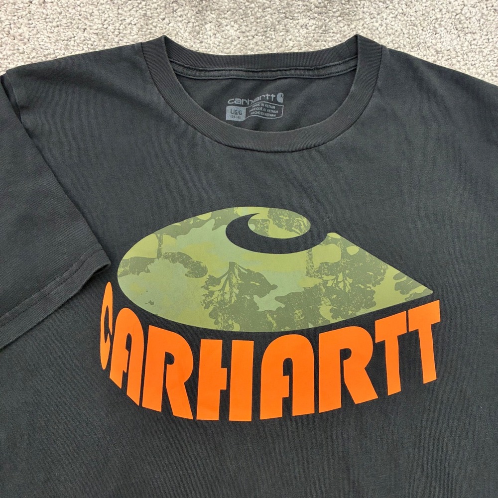 Carhartt T Shirt Boys Large 14 16 Camo Logo Graphic Black Short Sleeve Kids